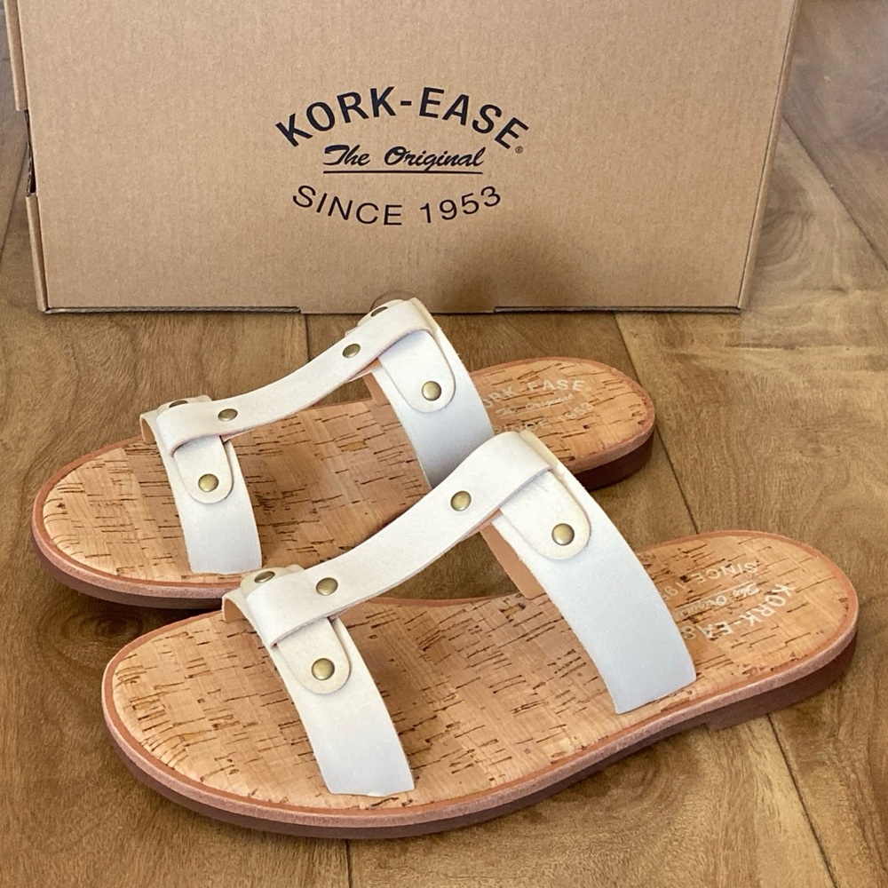 Kork-Ease Women’s Basel T- Strap Leather Sandals | Cream